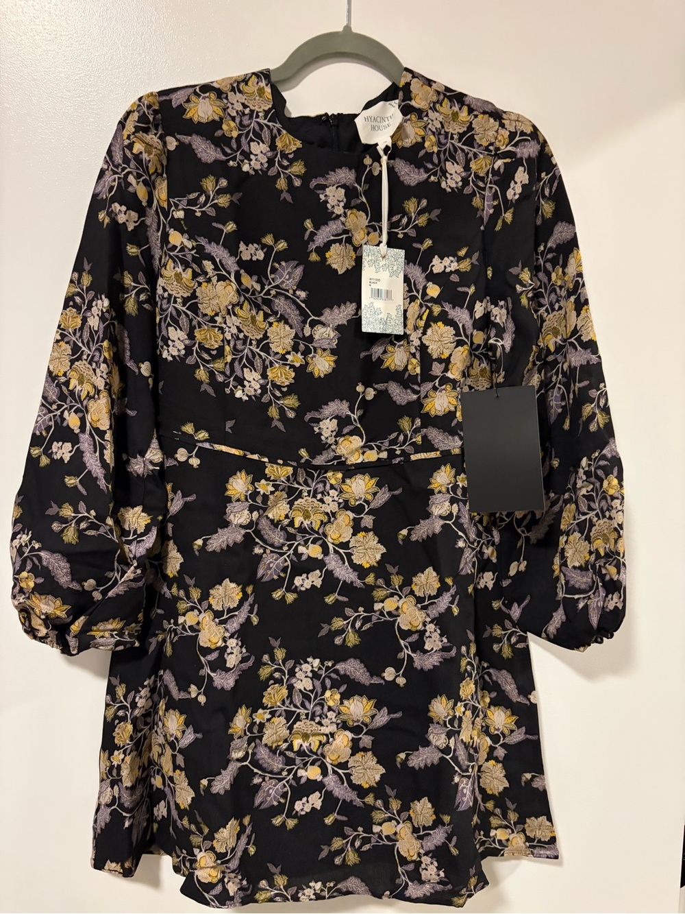 Hyacinth House Black Floral Mini Dress with Yellow & Lavender Blooms